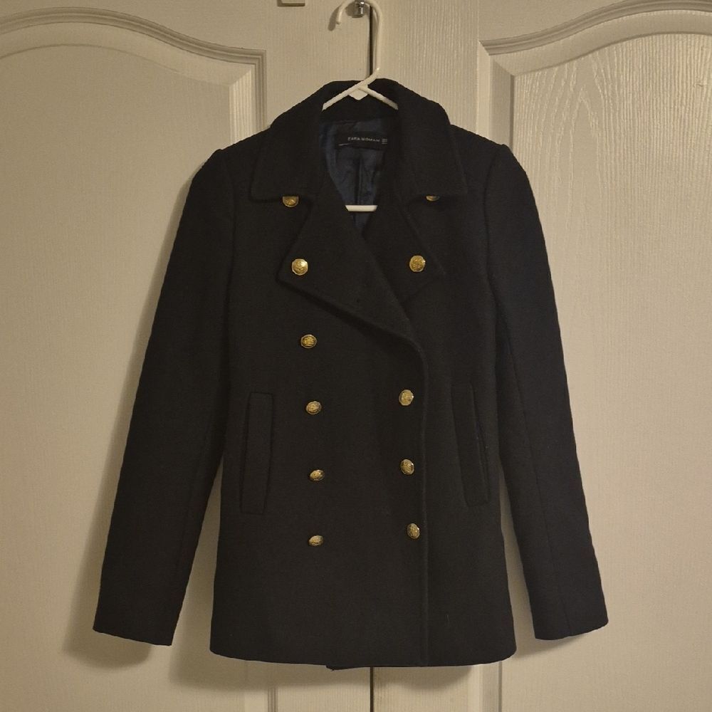 Zara Girl's Navy Blue Peacoat with Gold Accents